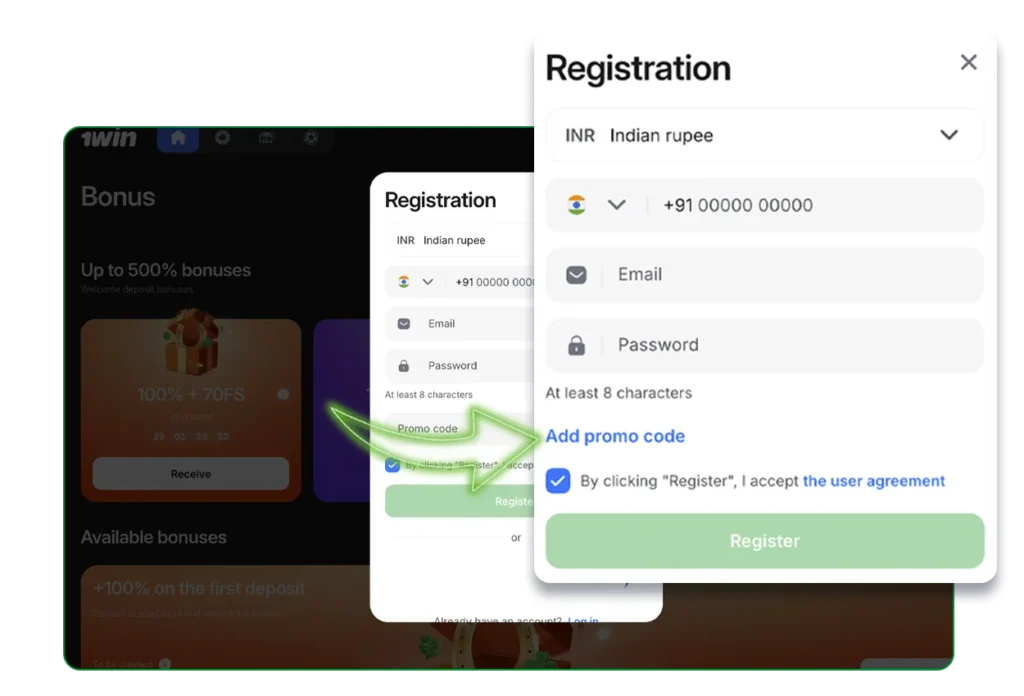 Register and Start Betting in 1win India
